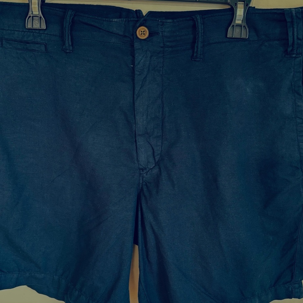 Polo Ralph Lauren Men’s 38 Mid Rise Straight Fit Navy Blue Linen Cotton Shorts - Picture 15 of 16